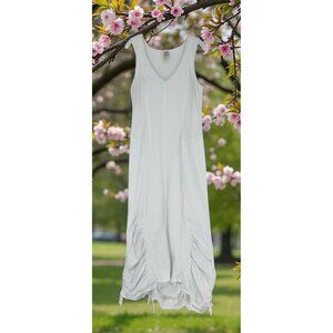 XCVI Wearables Raymond Sleeveless Ruched Poplin Dress White Medium Lagenlook